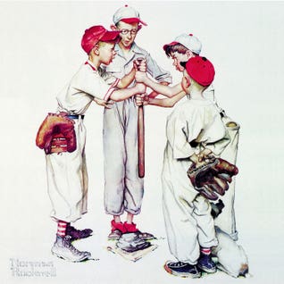 Choosing up (Four Sporting Boys: Baseball) by Norman Rockwell