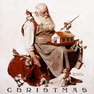 Christmas: Santa with Elves by Norman Rockwell