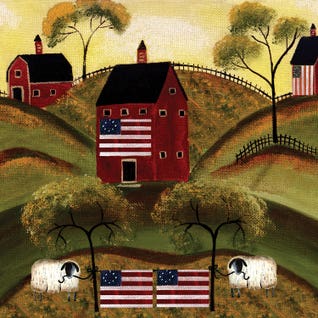 4th Of July Sheep Red Barns by Cheryl Bartley