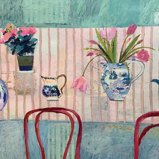 Tulips And Blue Willow by Charlotte Hardy