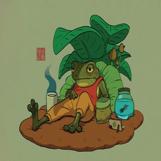 A Tired Frog and His Son by iCanvas Artist Dingzhong Hu