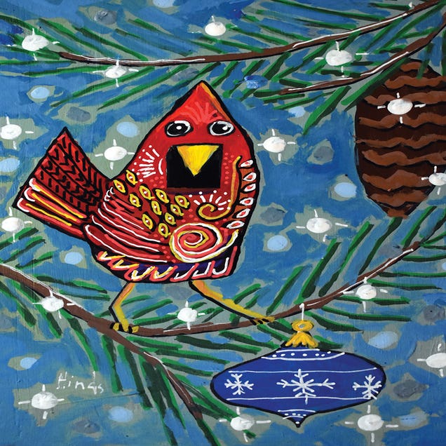 Christmas Red Bird by iCanvas Artist David Hinds