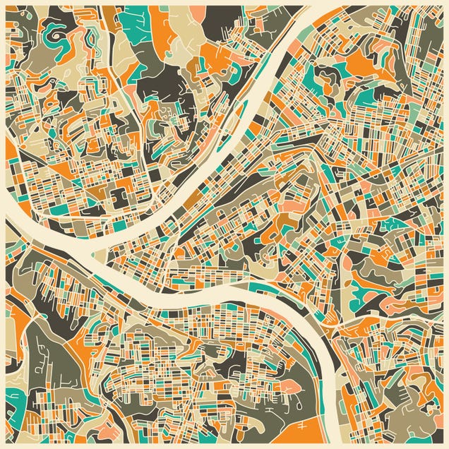 Abstract City Map of Pittsburgh by Jazzberry Blue