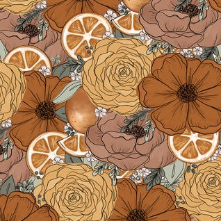 Orange Sketched Florals by Katie Bryant