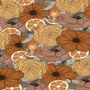 Orange Sketched Florals by Katie Bryant
