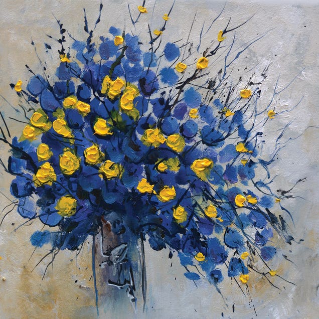 Yellow And Blue Still Life by Pol Ledent