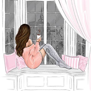 Cozy Evening Brunette Girl by LalAna Arts