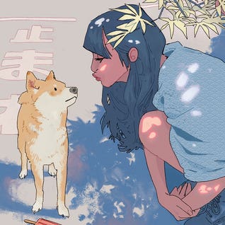 Girl And the Shiba by iCanvas Artist Lucy Michelle