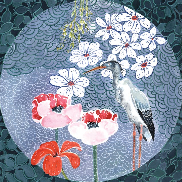 Floral Stork by Miri Eshet