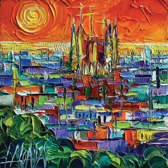 Barcelona View Stylized Cityscape by Mona Edulesco