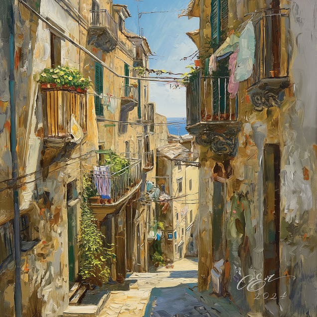 Sun-Drenched Sicilian Alley by Oksana Evteeva
