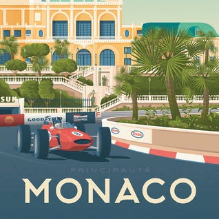 Monaco Formula One French Riviera Travel Illustration by Olahoop Travel Posters