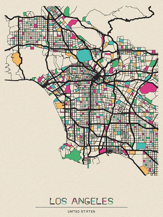 Los Angeles, California Map by Ayse Deniz Akerman