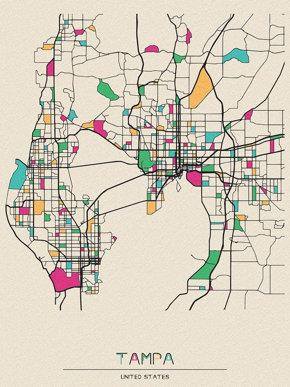 Tampa, Florida Map by Ayse Deniz Akerman