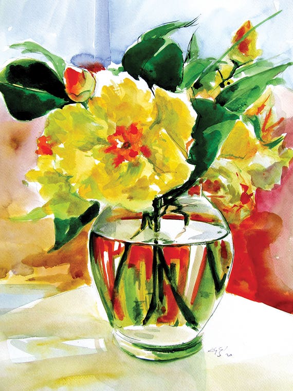 Still Life With Yellow Flowers by Anna Brigitta Kovacs