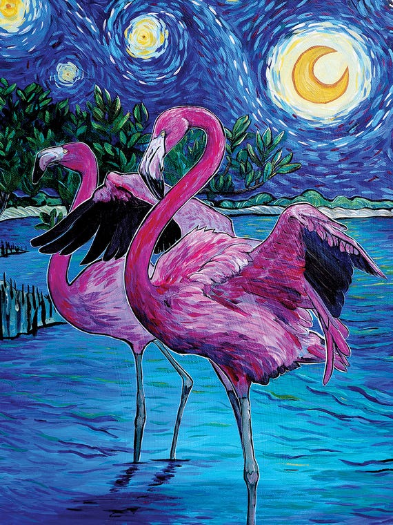 Flamingos In The Starry Night by Amanda Zirzow