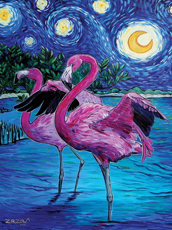 Flamingos In The Starry Night by Amanda Zirzow