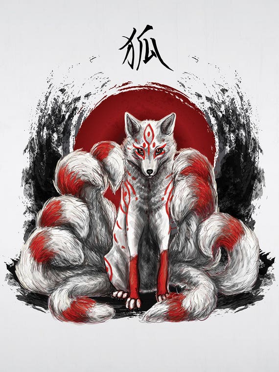 Japanese Nine Tailed Fox Kitsune by Cornel Vlad