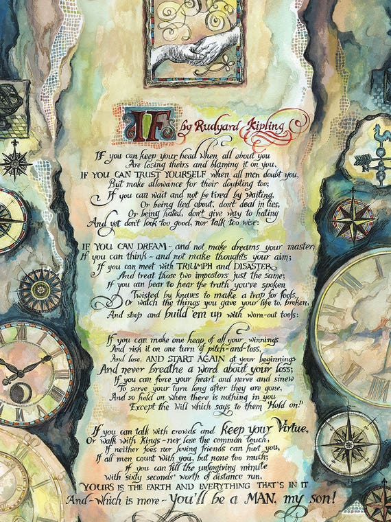 Calligraphy Of The Poem If By Rudyard Kipling by Fanitsa Petrou
