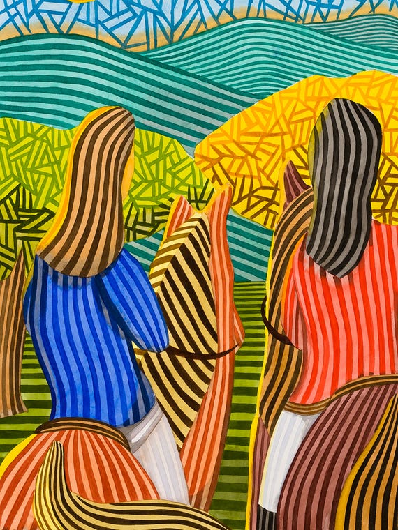 Two Women Riding Their Horses by Javier Ortas