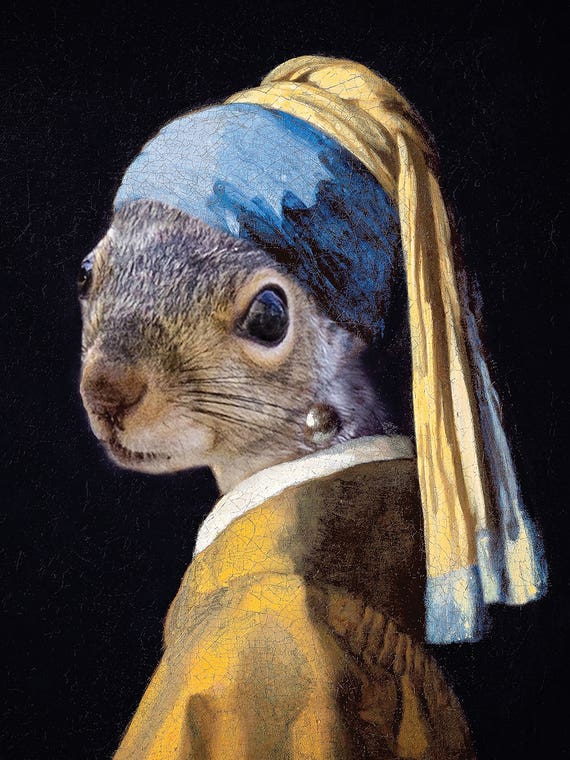 Squirrel With A Pearl Earring by Karen Burke