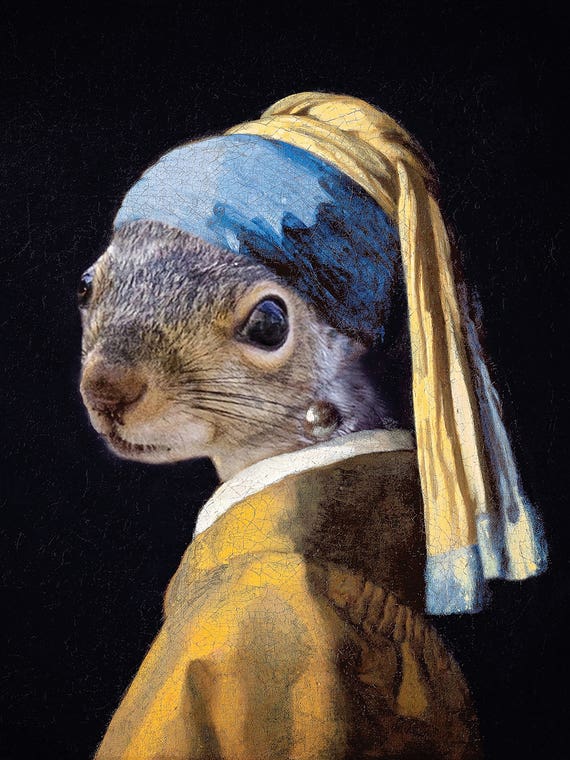 Squirrel With A Pearl Earring by Karen Burke