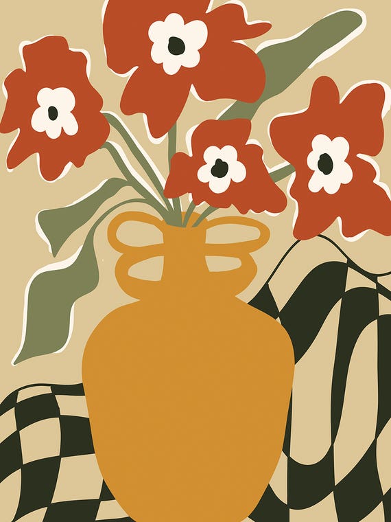 Retro Checkered Flower Pot by Miho Art Studio