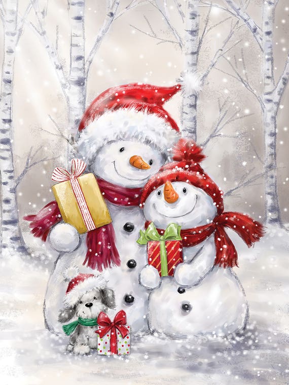 Two Snowmen And Dog by MAKIKO