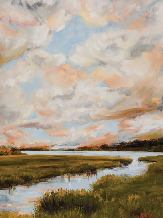 Warm Clouds Over The Marsh by April Moffatt