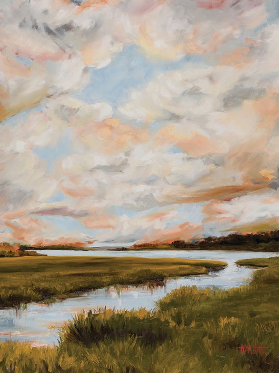 Warm Clouds Over The Marsh by April Moffatt