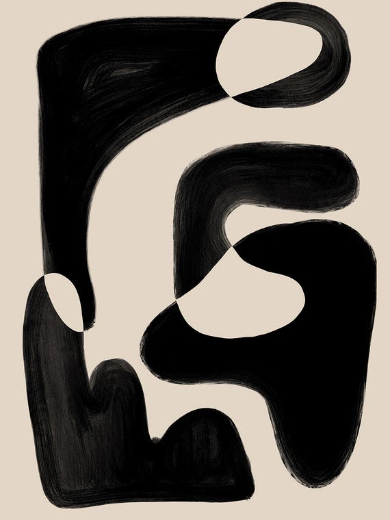 Beige Black Abstract Shape by Nikki