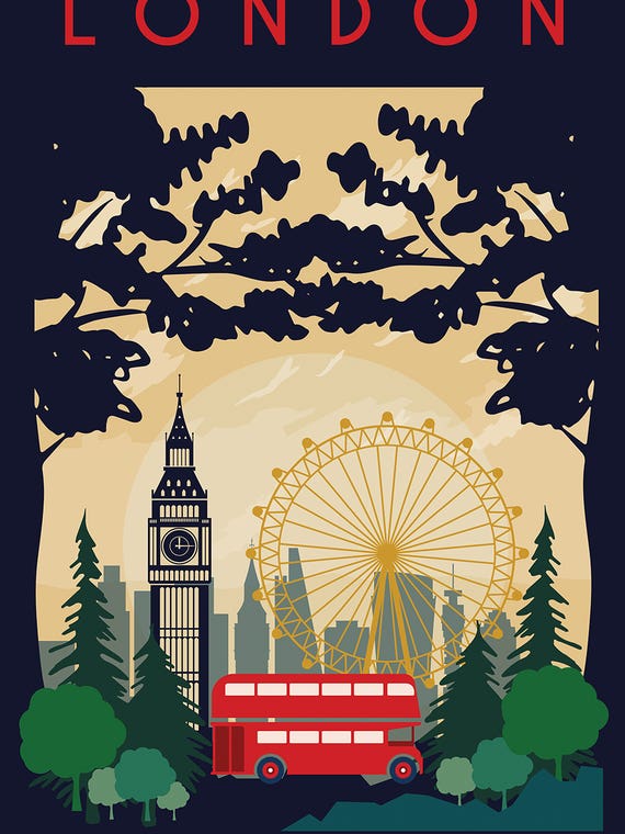 London Bus Travel Poster by Natalie Ryan
