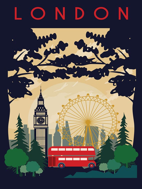 London Bus Travel Poster by Natalie Ryan 