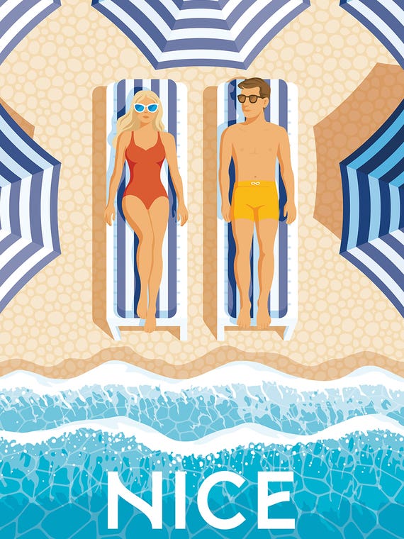 Nice France Parasols Travel Art Print by Olahoop Travel Posters