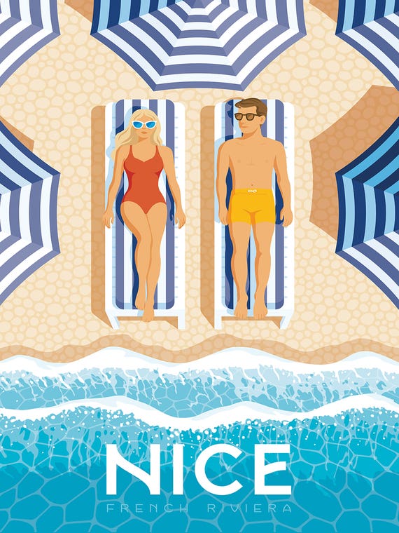 Nice France Parasols Travel Art Print by Olahoop Travel Posters