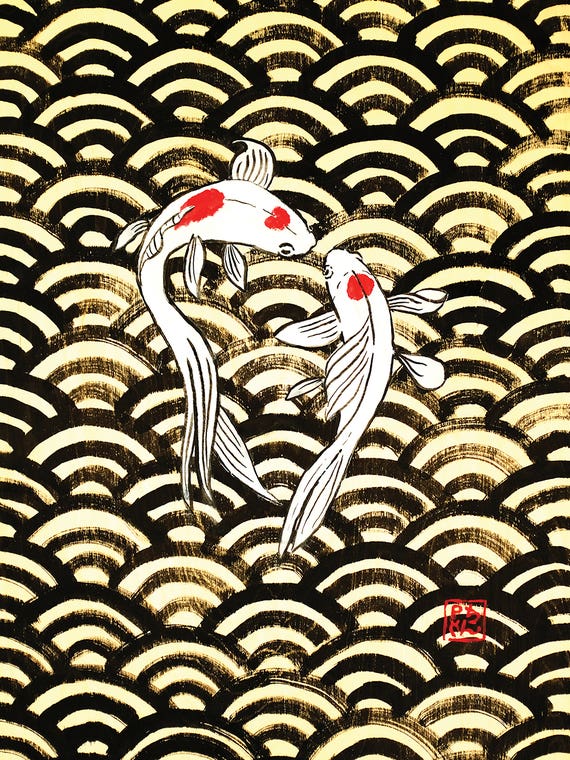 2 Koi On Wood by Péchane