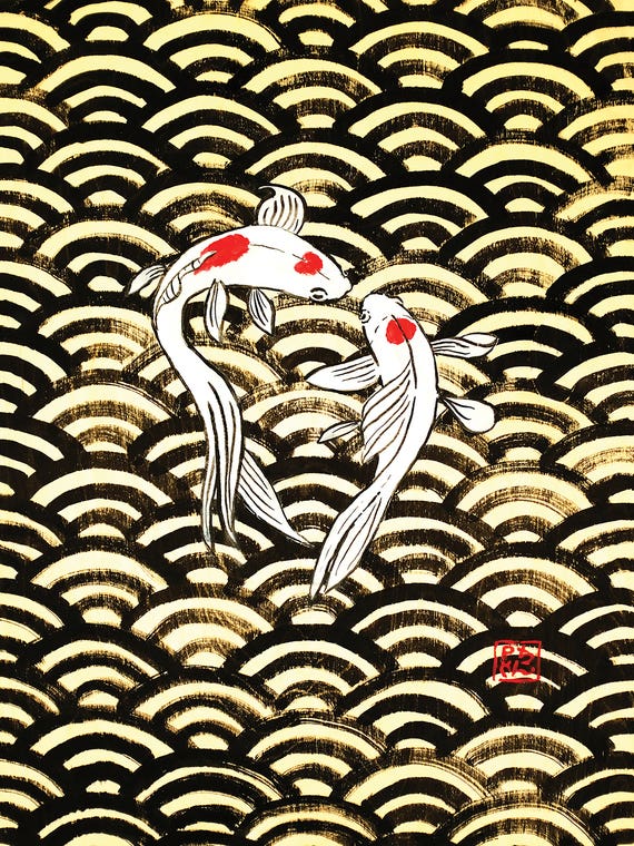 2 Koi On Wood by Péchane
