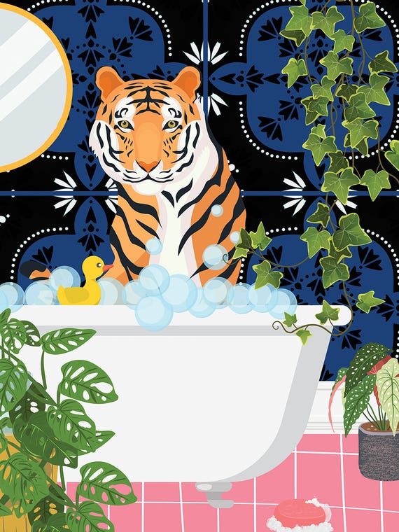 Tiger In Bathtub - Moroccan Tile by Jania Sharipzhanova