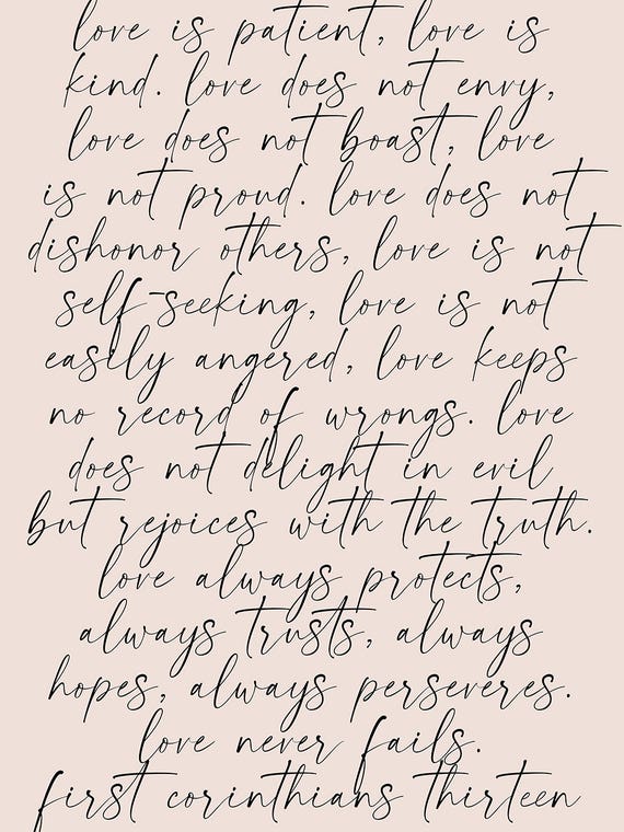 1 Corinthians 13 Love Never Fails Peach Background by Typologie Paper Co