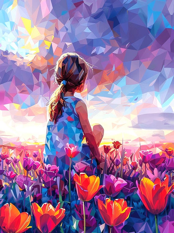 Girl In A Poppy Field, Lilac And Orange Poppies, Abstract Landscape With Poppies by Maria Tuzhilkina