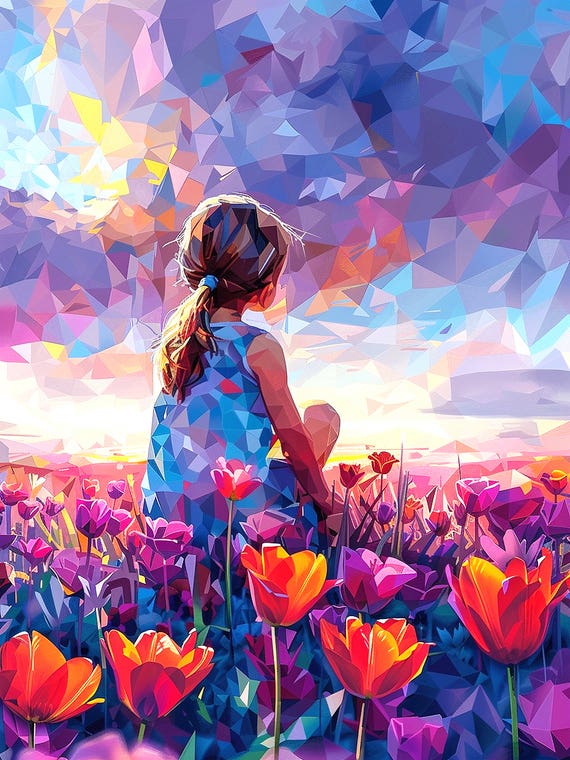 Girl In A Poppy Field, Lilac And Orange Poppies, Abstract Landscape With Poppies by Maria Tuzhilkina