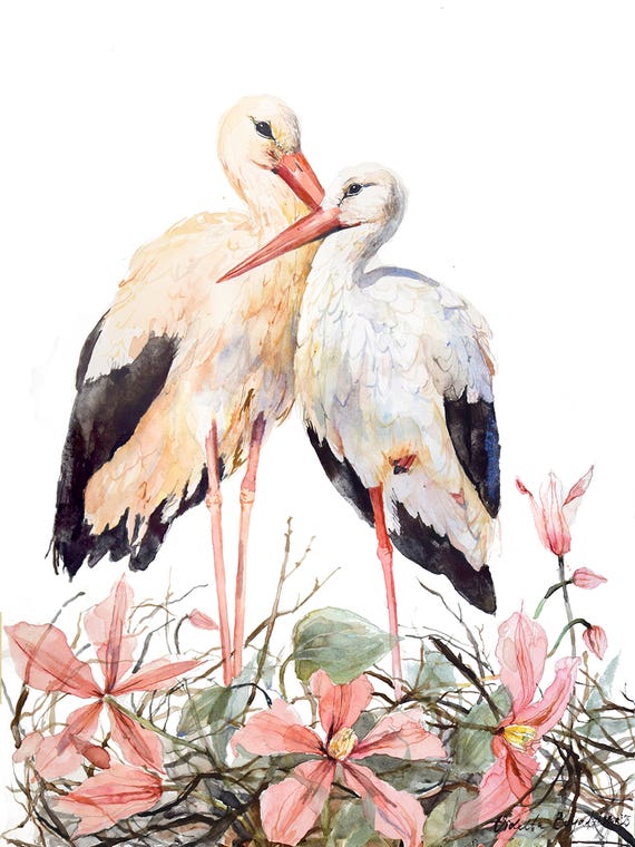 Beautiful Floral Stork Nest With Clematis by Violetta Boyadzhieva