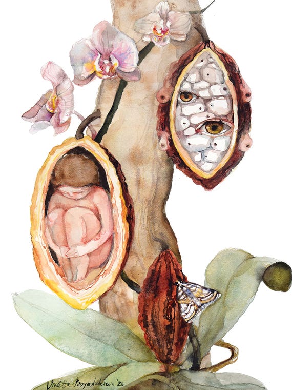 Cacao Ceremony Inner Child Symbolic Orchid Artwork by Violetta Boyadzhieva