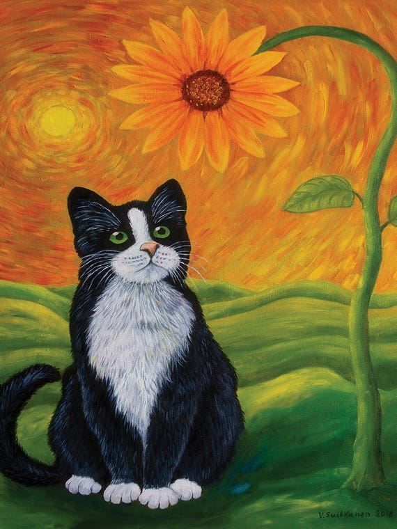 Cat And Sunflower by Veikko Suikkanen