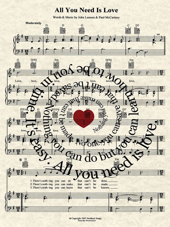 All You Need Is Love by WordsAndMusicArt
