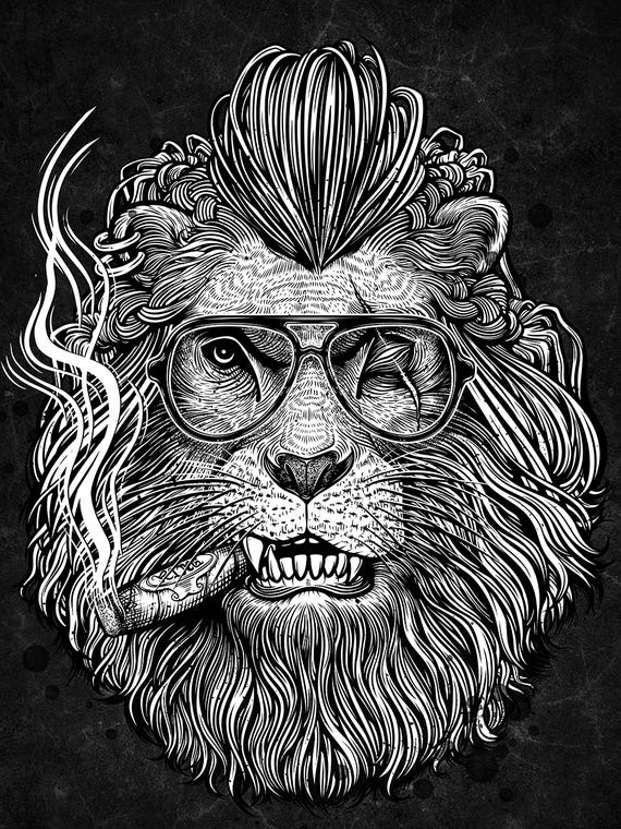 Smoking Cigar Lion by Art of Winya