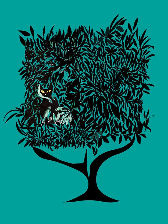 Teal Cat In Tree by Year of the Cat