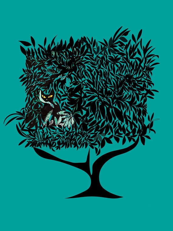 Teal Cat In Tree by Year of the Cat