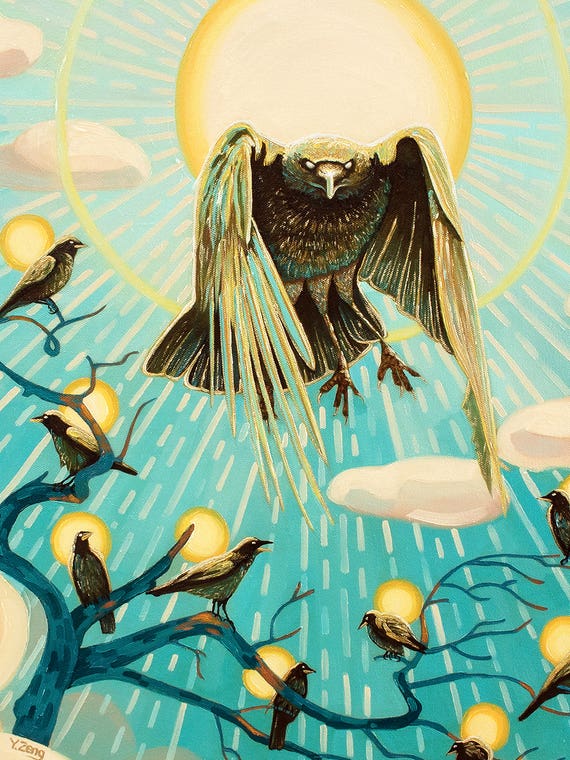 Gold Ravens Fantasy Oil Painting by Yue Zeng
