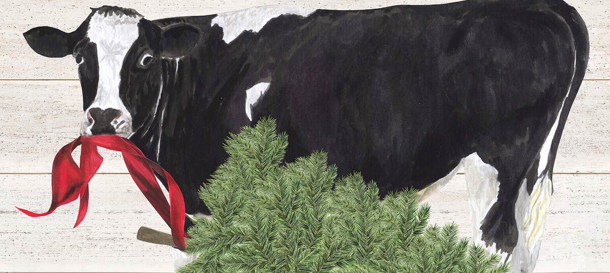 Christmas Cow Art Canvas Wall Art